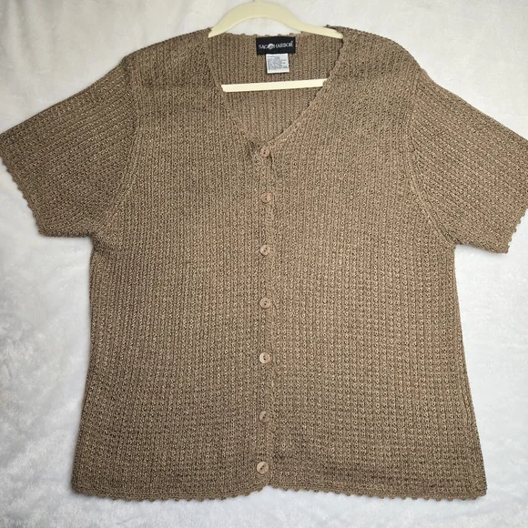 Vintage Sag Harbor Women's Silk Blend Sweater Cartigon Button up Short Sleeves - Picture 1 of 6